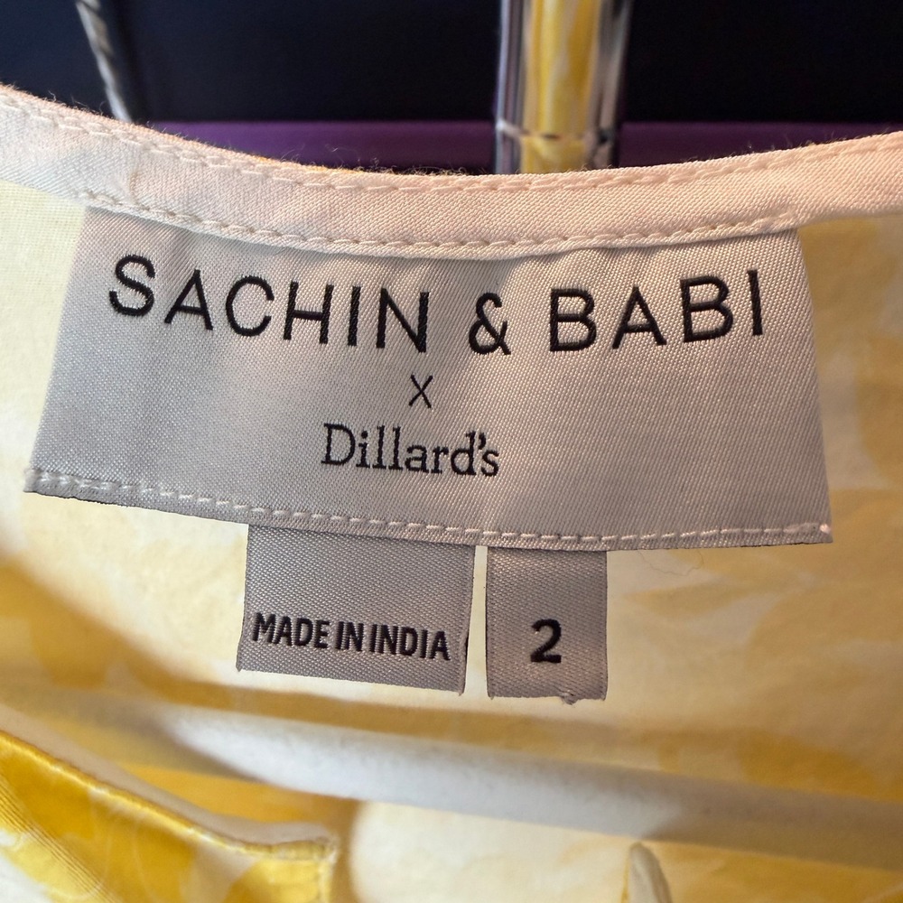 Sachin & Babi x Dillard's Yellow Floral Ruffle Hem Shift Dress Womens Size 2 - Picture 3 of 14